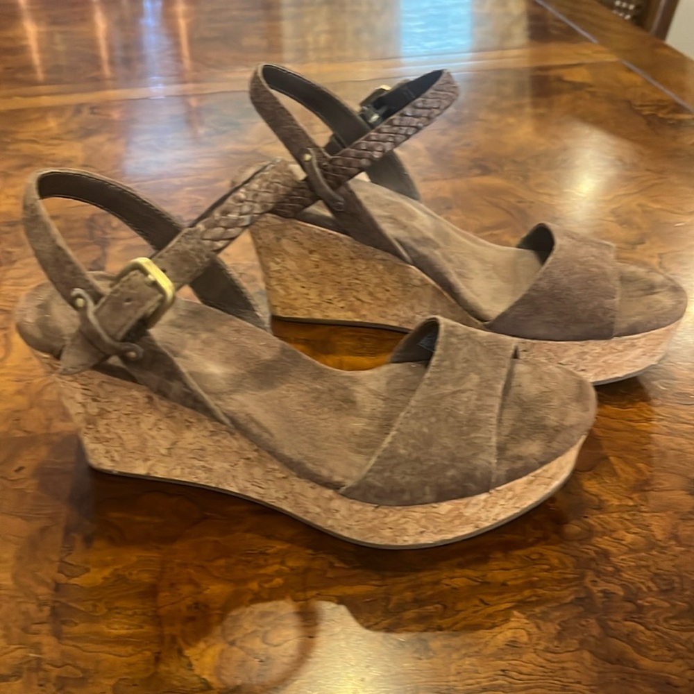 Uggs Brown Suede wedge sandals.